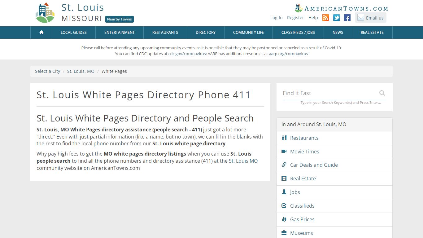 St. Louis MO White Pages, Phone Book, 411 People Search Directory